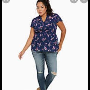 Torrid Navy Empire Flutter sleeve chiffon top